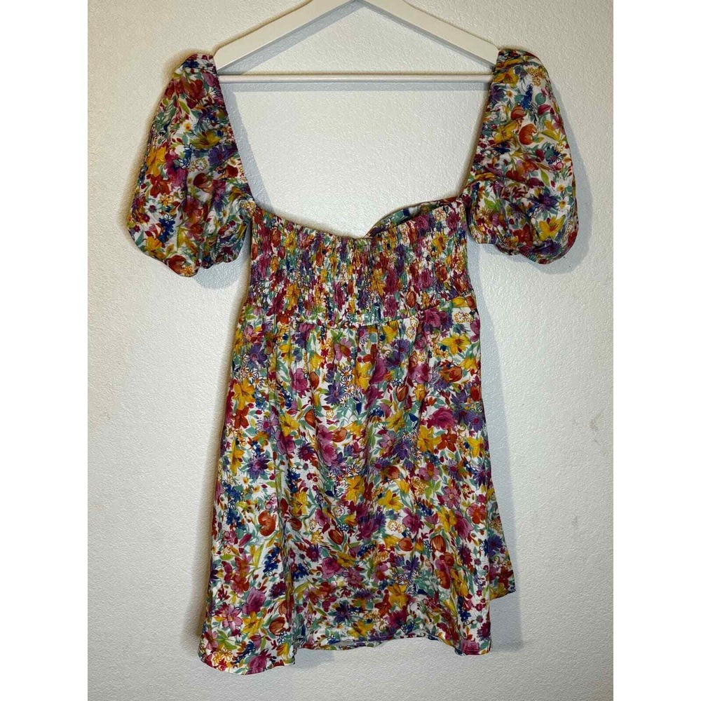Cider Floral Puff-Sleeve Mini Dress - White Multicolor
